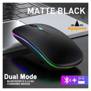 Agapeon Souris LED Sans Fil Rechargeable Bluetooth + 2,4 G Double Mode - Noir