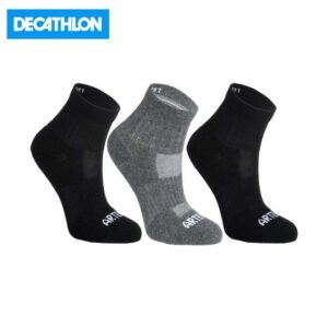 ARTENGO by decathlon CHAUSSETTES DE SPORT ENFANT MI-HAUTES ARTENGO RS 500 NOIR GRIS LOT DE 3