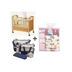 Berceau Classique En Bois + Sac à Langer + Kit Ensemble Grenouillère