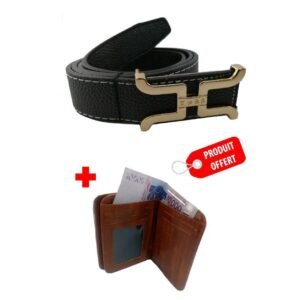 Ceinture Boucle Crochet -CEN-47 + Portefeuille Offert -Noir