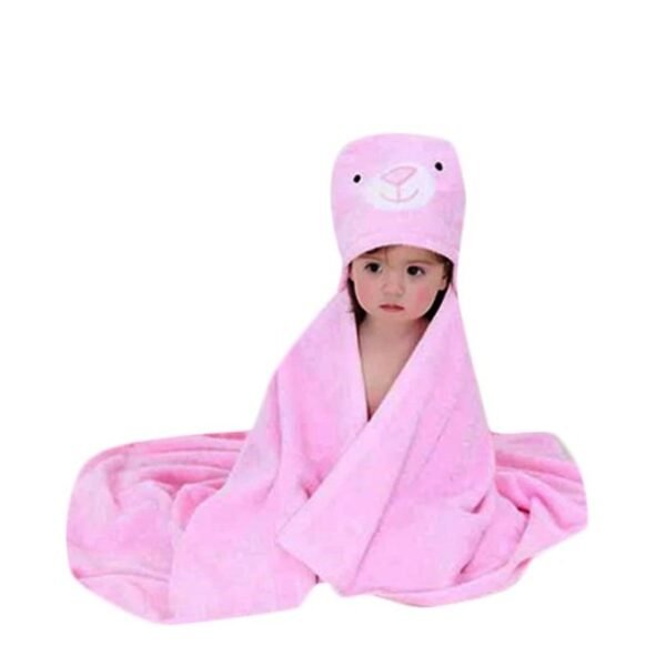 Drap Serviette Bébé Tête Nounours - Rose