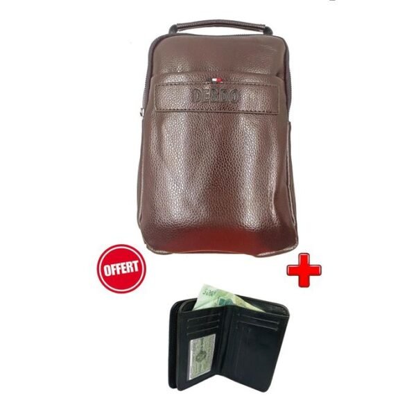 Sac A Bandoulière ，Sac De Poitrine Pour Hommes +Portefeuille Offerte, MARRON