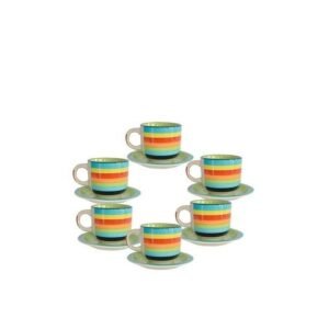 Set De 6 Tasses à Café + Sous Tasse En Porcelaine - Multicolore