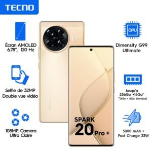 Tecno Spark 20 Pro Plus - 6.78'' - 256Go -8Go- 108Mpx -5000mAh - Radiant Starstream- 2 Sim - 12+1 Mois De Garantie